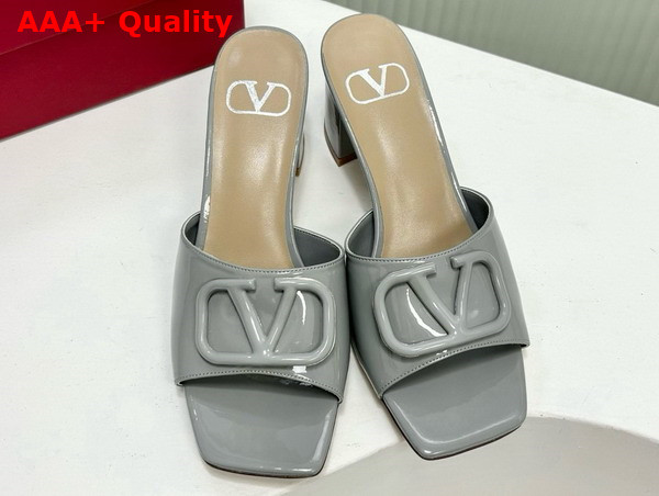 Valentino Vlogo Signature Patent Leather Slide Sandal 60mm Grey Replica