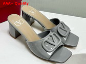 Valentino Vlogo Signature Patent Leather Slide Sandal 60mm Grey Replica