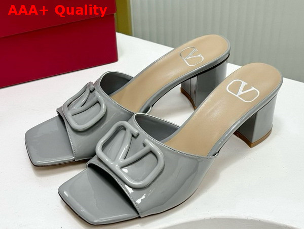 Valentino Vlogo Signature Patent Leather Slide Sandal 60mm Grey Replica