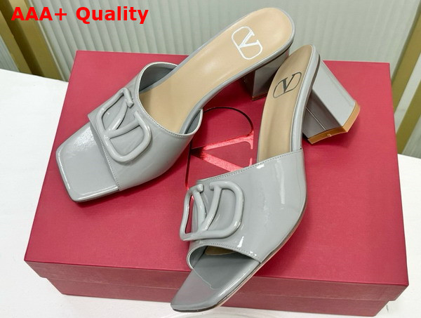 Valentino Vlogo Signature Patent Leather Slide Sandal 60mm Grey Replica