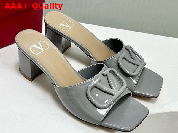 Valentino Vlogo Signature Patent Leather Slide Sandal 60mm Grey Replica