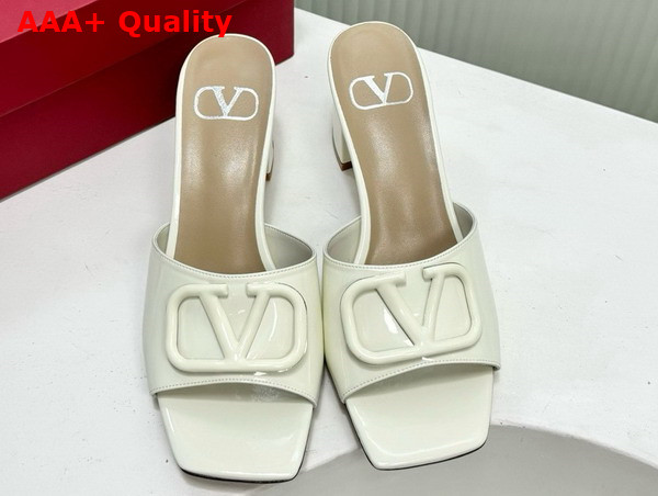Valentino Vlogo Signature Patent Leather Slide Sandal 60mm Ivory Replica