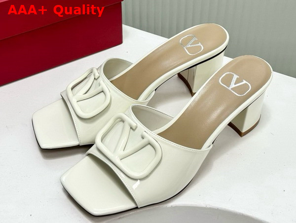 Valentino Vlogo Signature Patent Leather Slide Sandal 60mm Ivory Replica