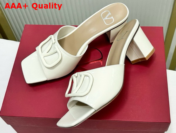 Valentino Vlogo Signature Patent Leather Slide Sandal 60mm Ivory Replica