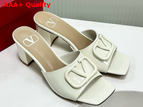 Valentino Vlogo Signature Patent Leather Slide Sandal 60mm Ivory Replica