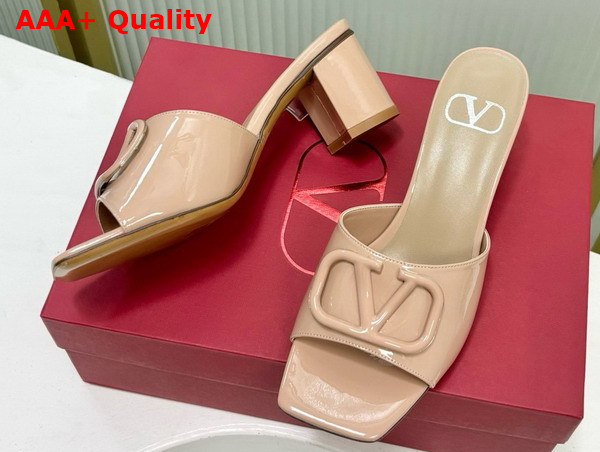 Valentino Vlogo Signature Patent Leather Slide Sandal 60mm Rose Cannelle Replica