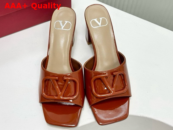Valentino Vlogo Signature Patent Leather Slide Sandal 60mm Saddle Brown Replica