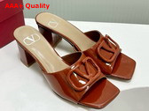 Valentino Vlogo Signature Patent Leather Slide Sandal 60mm Saddle Brown Replica