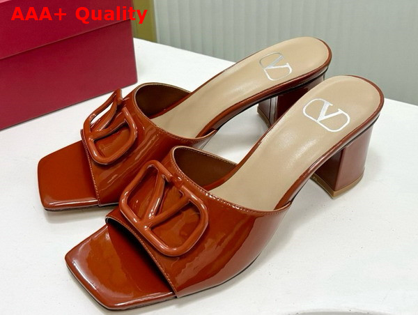 Valentino Vlogo Signature Patent Leather Slide Sandal 60mm Saddle Brown Replica
