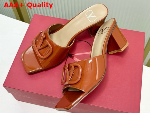 Valentino Vlogo Signature Patent Leather Slide Sandal 60mm Saddle Brown Replica