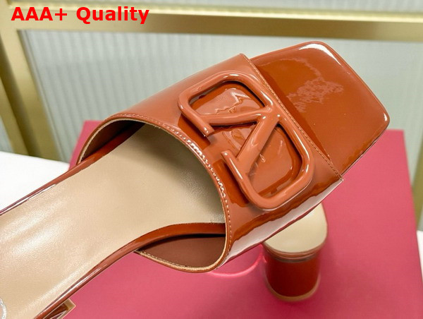 Valentino Vlogo Signature Patent Leather Slide Sandal 60mm Saddle Brown Replica