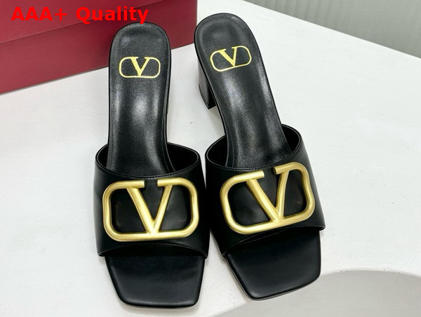 Valentino Vlogo Signature Slide Sandal in Black Calfskin 60mm Replica