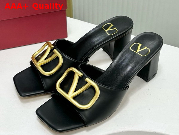 Valentino Vlogo Signature Slide Sandal in Black Calfskin 60mm Replica