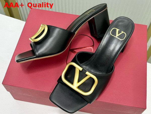 Valentino Vlogo Signature Slide Sandal in Black Calfskin 60mm Replica