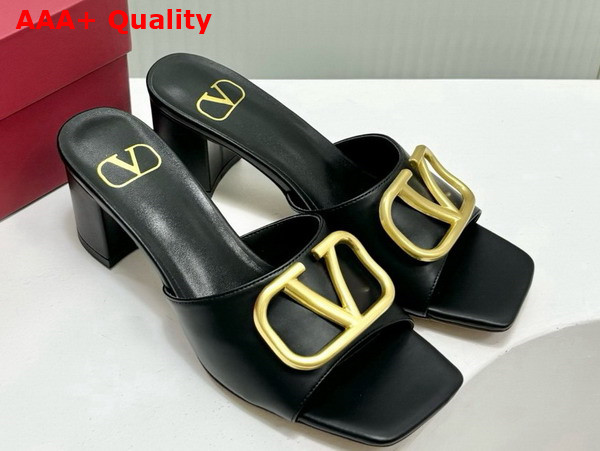 Valentino Vlogo Signature Slide Sandal in Black Calfskin 60mm Replica