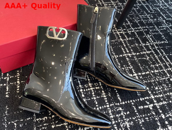 Valentino Vlogo Type Ankle Boot in Black Patent Calfskin Replica