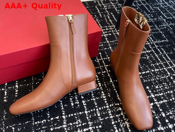 Valentino Vlogo Type Ankle Boot in Tan Calfskin Replica